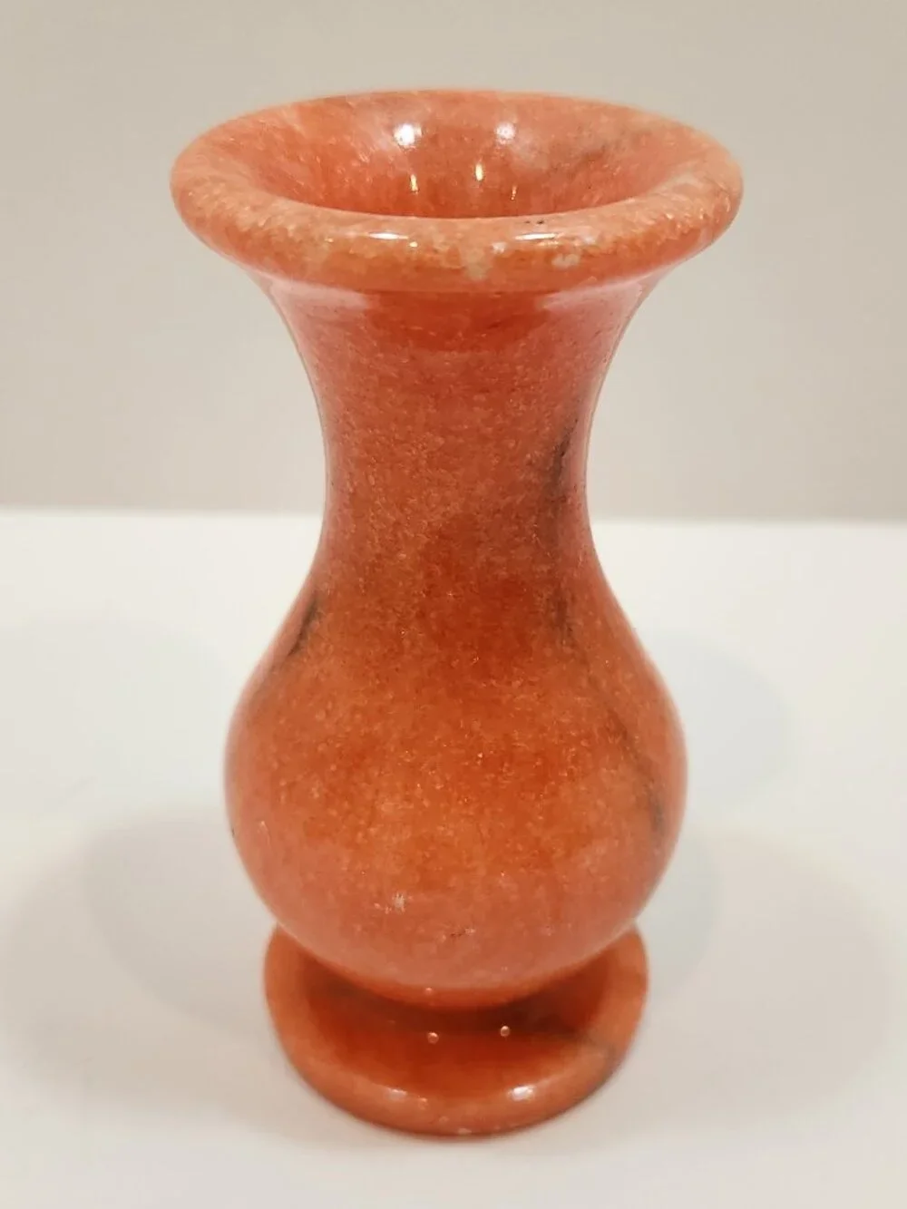 Vintage MCM Handcarved Mini Orange Onyx Marble Bud Vases Set of 2